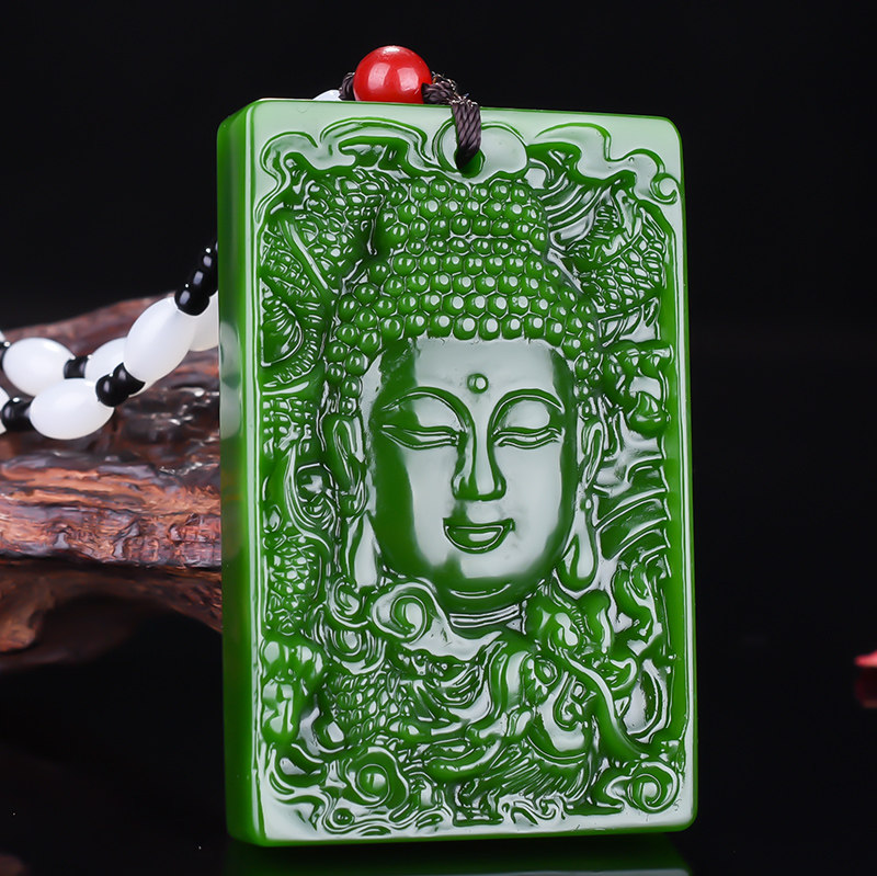 新疆玉和田玉大日如来佛祖吊坠菠菜绿碧玉弥勒佛头事事如意挂件