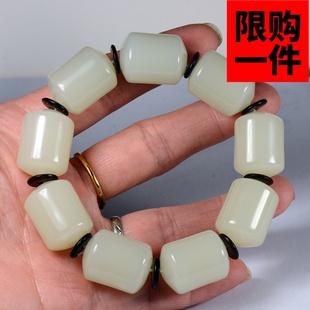 新疆和田玉手串手链白玉桶珠手串男女款原石路路通手链手镯配饰
