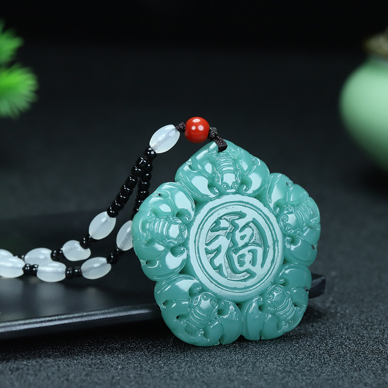 和田玉五福临门挂件新疆玉五福寿玉牌子天然玉石五福祝寿吊坠玉坠