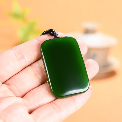 天然和田玉碧玉平安无事牌吊坠菠菜绿面包牌玉牌挂件玉佩玉石吊坠