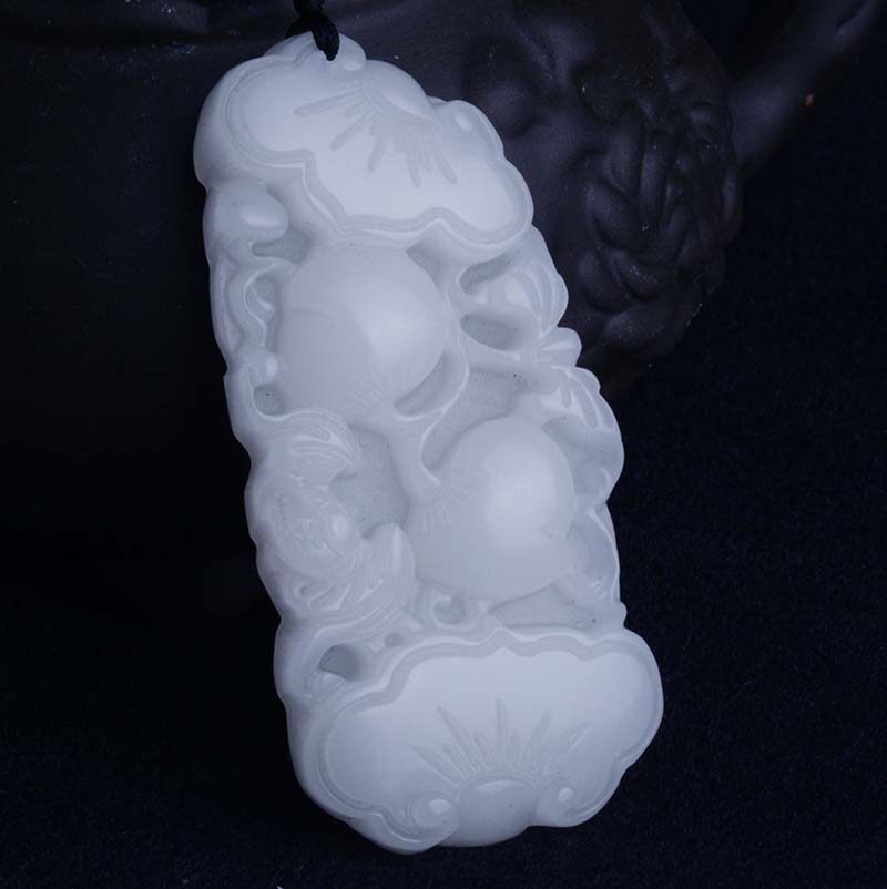 新疆和田玉白玉羊脂玉蝙蝠寿桃如意玉挂件玉吊坠玉牌毛衣链玉项链