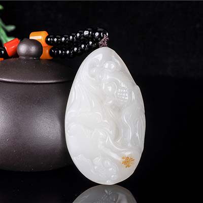 新疆和田玉白玉鱼手把件籽料羊脂玉连年有余鱼吊坠项链莲花鱼把件