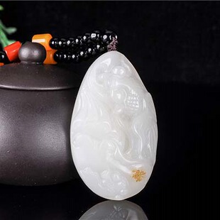 新疆和田玉白玉鱼手把件籽料羊脂玉连年有余鱼吊坠项链莲花鱼把件