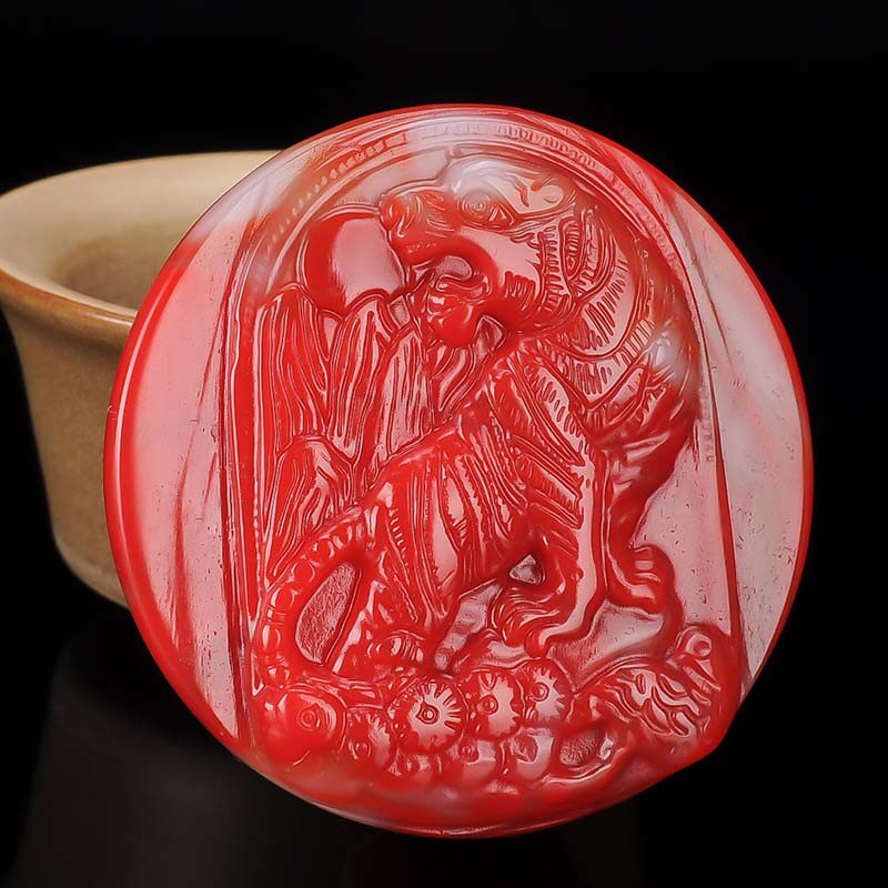 新疆和田玉皮带扣彩玉金丝玉老虎腰带扣鸡血玉挂件生肖虎玉石腰饰