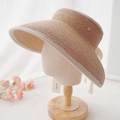 Helen拉菲草大帽檐空顶帽防晒