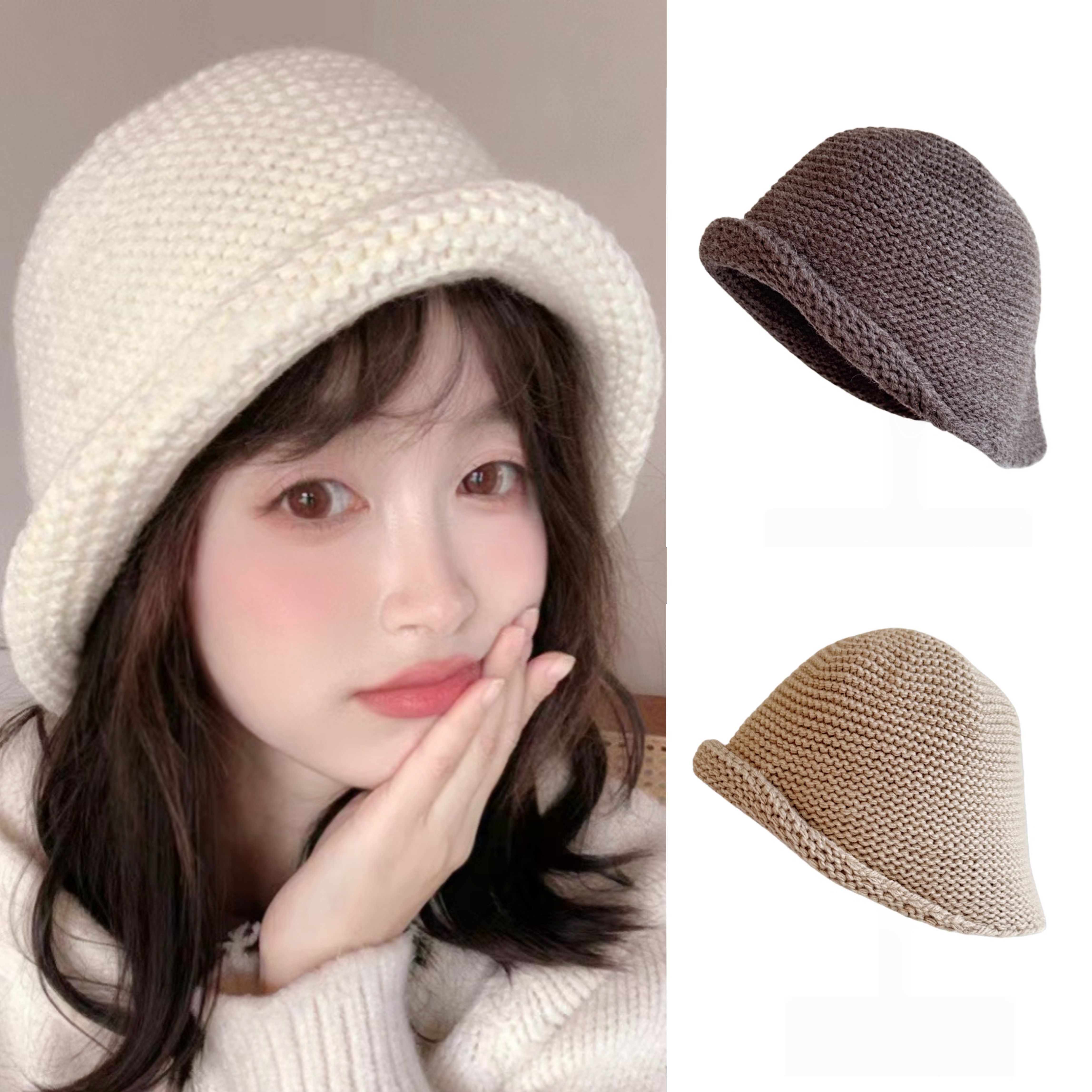 自留款！气质百搭羊毛混纺粗针织卷边渔夫帽盆帽子女大头围显脸小,服饰配件/皮带/帽子/围巾,帽子,淘宝优惠券,粉丝福利购,淘宝优惠卷