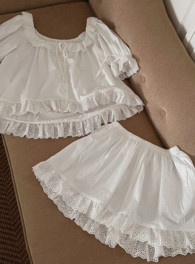 2024年夏季新款睡衣法式公主花边棉质短袖家居服套装可外穿家居服