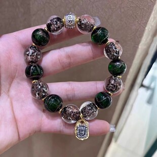 古法琉璃金箔手串搭配六字真言扎基拉姆吊牌时尚佛珠男女转运饰品