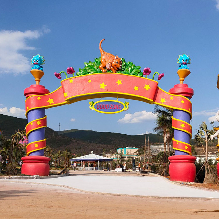 水泥直塑大门门头水泥雕塑彩色动物园公园主题乐园城堡定制