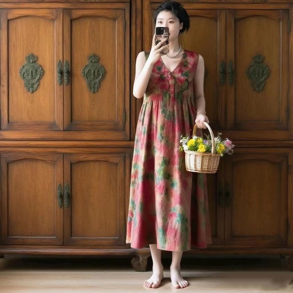 357连衣裙纸样女装韩系V领大摆背心上衣碎花裁剪图纸样板图纸