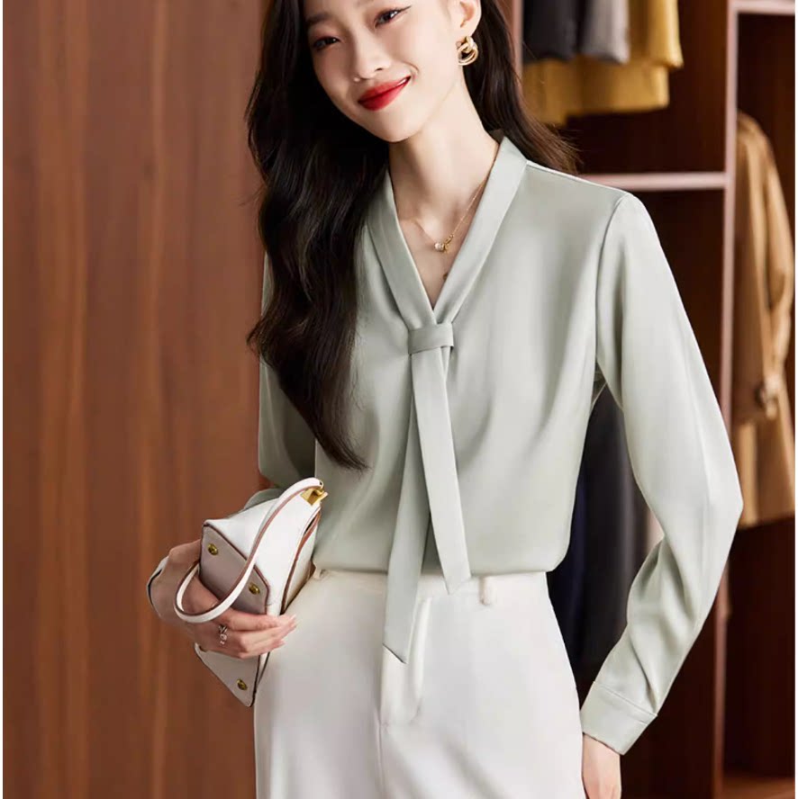 787春秋长袖领带衬衫女飘带领休闲制服衬衣秋立体裁剪衣服图纸样