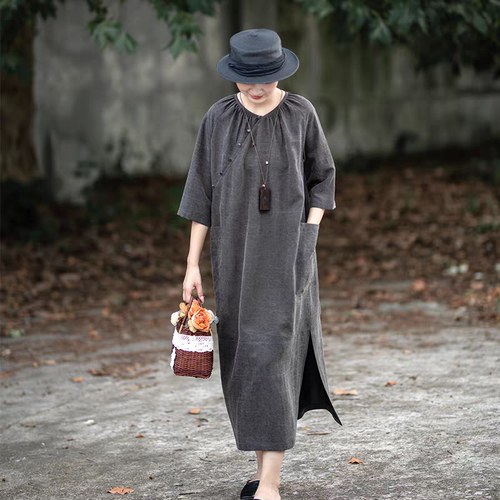 视频886长款宽松香云纱棉麻袍子连衣裙做衣服装裁剪服装插肩纸样