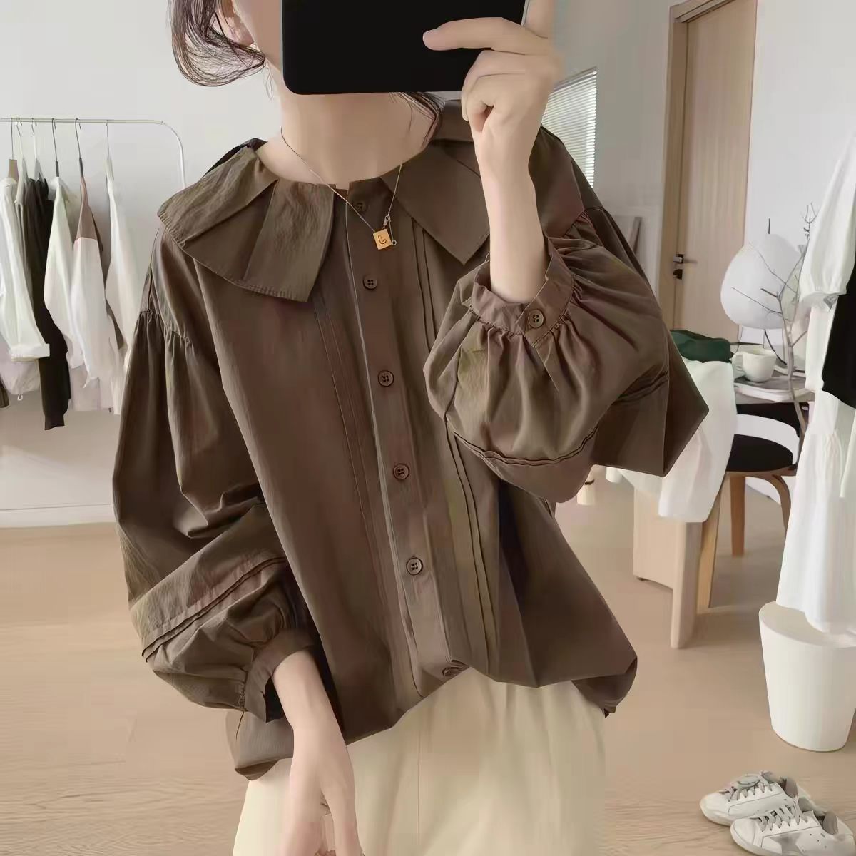 59日系宽松衬衫女年轻落肩袖衬衣做衣服装裁剪图板服装大牌纸样