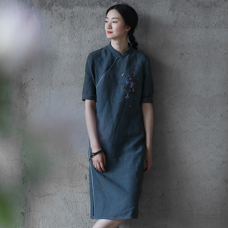 1801女装夏季麻棉麻旗袍中式做