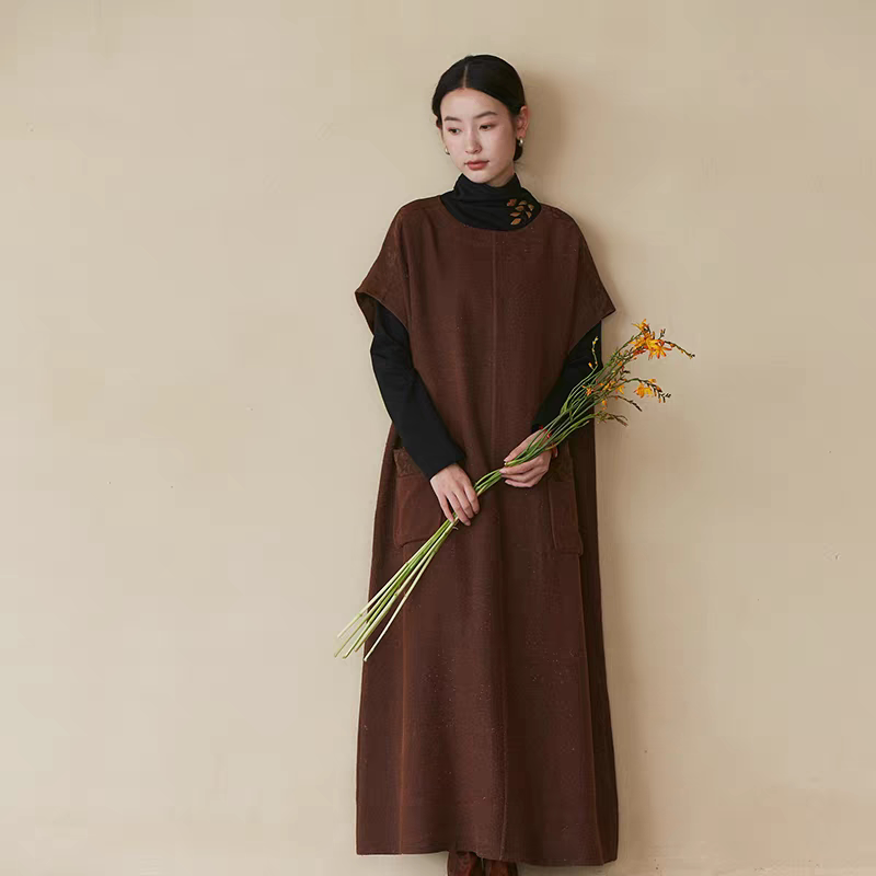 835女装新款宽松版大码直筒款毛呢连身袖背心裙连衣裙裁剪图纸样