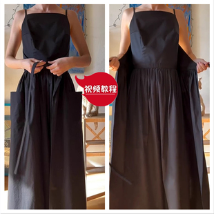 教程107长款捆绑穿无拉链打底背心吊带女装褶皱连衣裙裁剪纸样