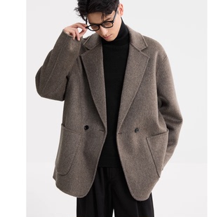 视频549休闲微罗肩男西装双面尼羊绒大衣外套装裁剪图板裁剪纸样