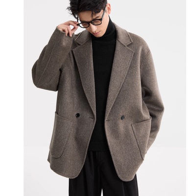 视频549休闲微罗肩男西装双面尼羊绒大衣外套装裁剪图板裁剪纸样