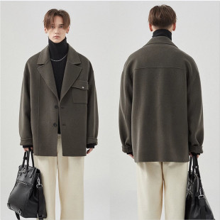 504羊毛外套男宽松双面羊绒男西装翻领大衣服装裁剪图纸纸样