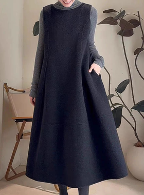 视频954女装O型大码单面羊绒毛呢套头无袖背心裙连衣裙裁剪图纸样