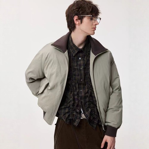 500短款羽绒棒球服螺纹领棉衣纸样男装青少年羽绒外套裁剪图纸