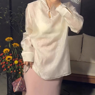 视频442老钱风立领宽松真丝小衫上衣小翻领衬衣裁剪版型图纸样