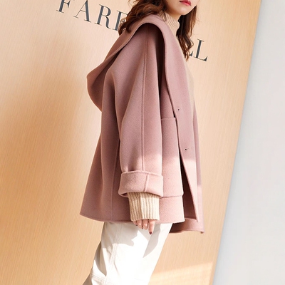 视频876双面羊绒帽子大衣中长款羊毛呢带帽外套衣服装裁剪图纸样