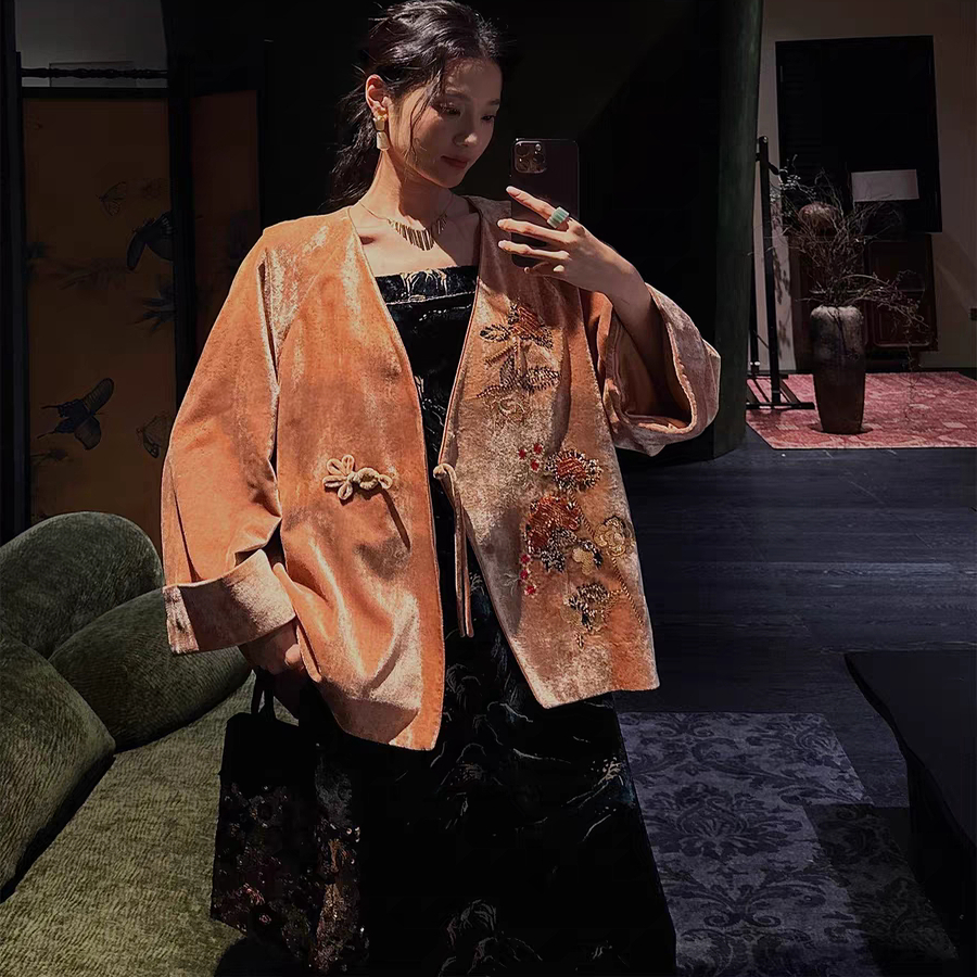 848金丝绒 长袖外套上衣裁剪图板新款插肩袖宽松版衬衣新中式纸样