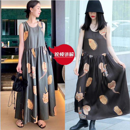 视频74香云纱真丝大摆套头圆领长款背心连衣裙做衣服装裁剪纸样