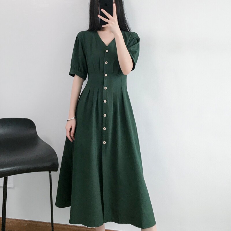 视频677宽肩新款短袖A字收腰少女连衣裙女做衣服装样板裁剪纸样