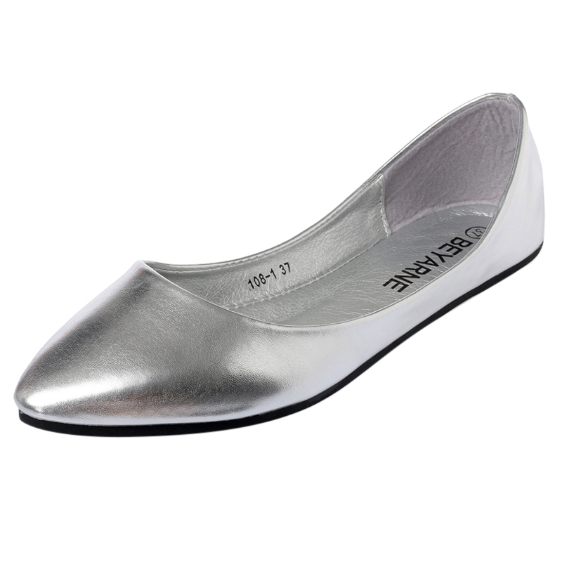 Spring 2024 New Small Silver Pumps Soft Sole Flats Women's Shoes Pointed Toe Plus Size Versatile Boat Scoop Shoes