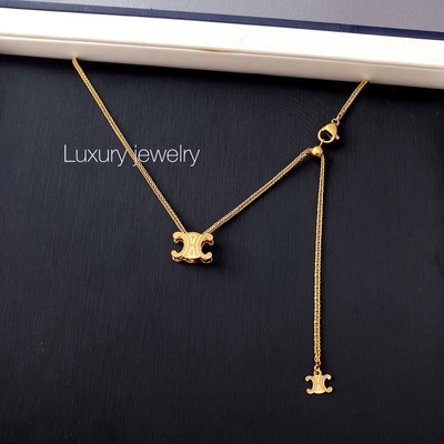 Luxury jewelry 凯旋门 不掉色钛钢项链 抽绳k金色吊坠锁骨链女