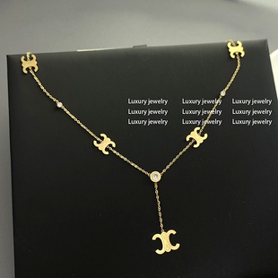 【Luxury jewelry】凯旋门吊坠一圈图案锁骨链 不掉色钛钢k金项链