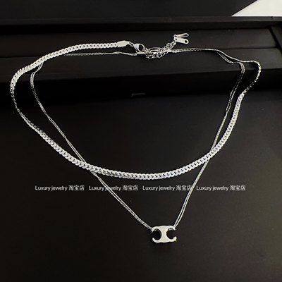 Luxury jewelry  法式轻奢小众双层凯旋门项链女  新款钛钢锁骨链