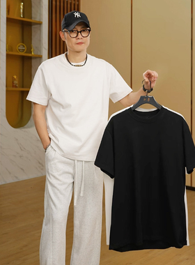 【花总福利】精梳柔软重磅纯棉短袖T恤宽松男女情况款黑白纯T280