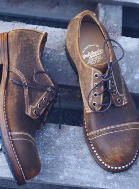 岩屋手造低帮A108伞兵靴固特异复古三接头商务休闲大圆头德比男鞋