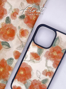 橙色山茶花磁吸高级棉布艺苹果iPhone17新款13mini16pro54手机壳