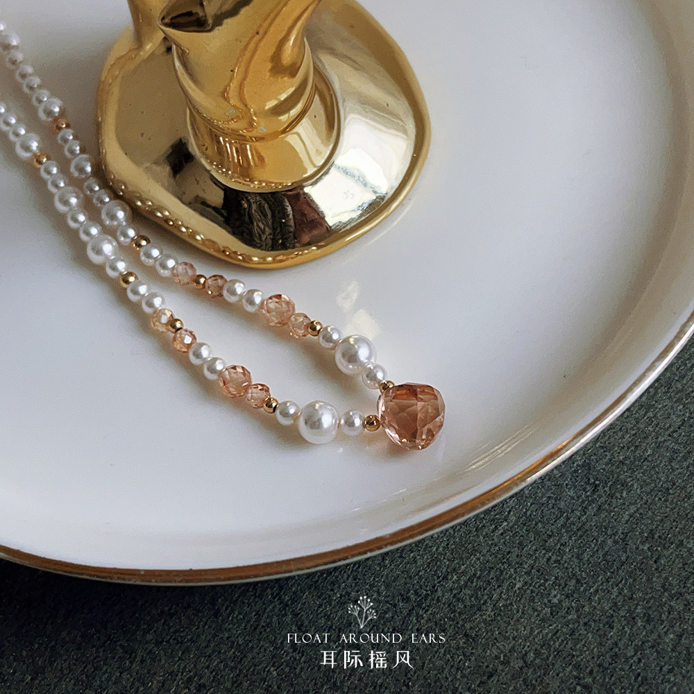 耳际摇风橘子糖天然水晶施家珍珠美国14k包金小众原创设计感项链