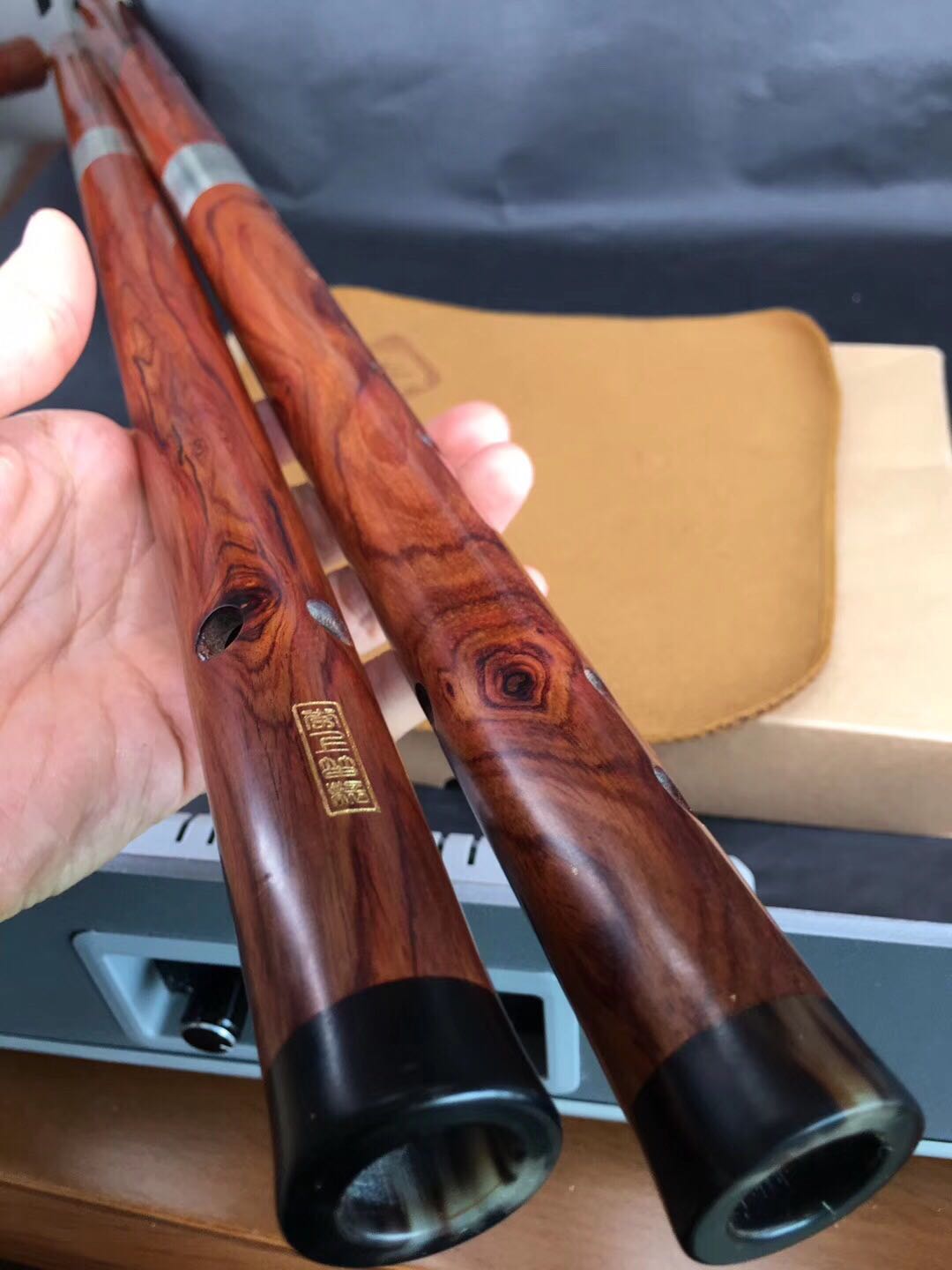 海南黄花梨老料油梨鬼脸鬼眼【笛子】规格长63.5和62重173和171克
