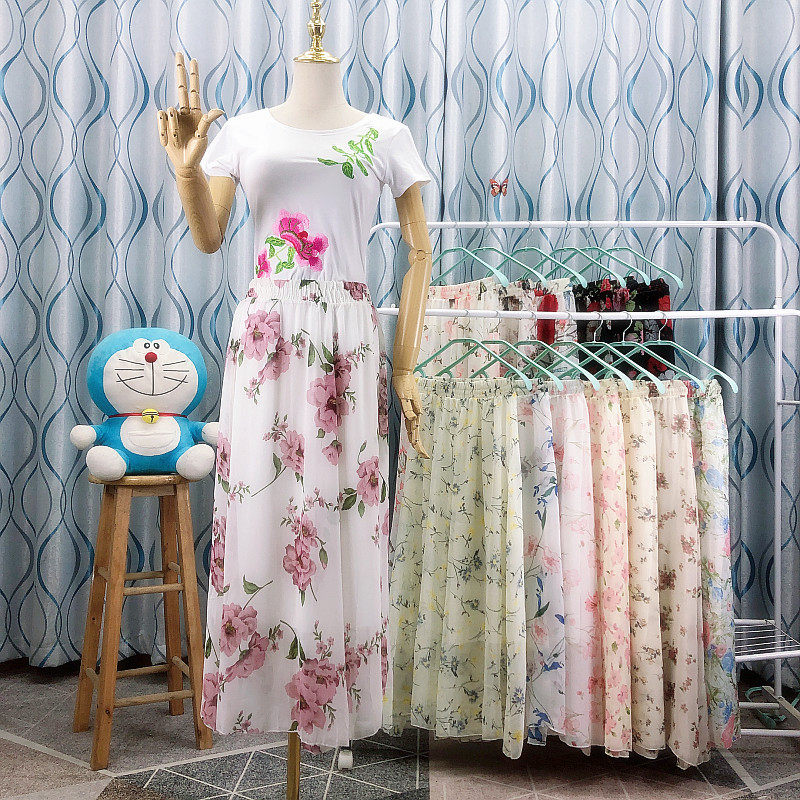 碎花半身裙女夏2021夏季新款长裙高腰雪纺a字裙夏天薄款裙子中长