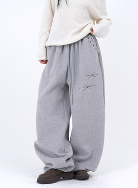 lowear韩代 stud napping track pants 铆钉装饰宽松卫裤松紧腰
