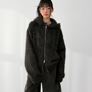 hood hand 毛绒拉链帽衫 zip hairy eyelet warmer 韩国代购