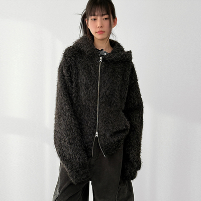 Localmansion韩代毛绒拉链帽衫
