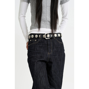 Raucohouse韩代 Big Round Stud Belt 设计师款百搭铆钉装饰腰带