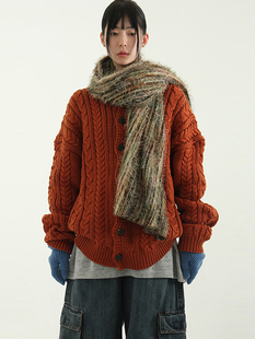 neck collar cable knit 毛衣 韩国代购 cardigan翻领麻花纹开衫