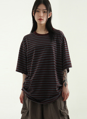 韩国代购25S/S stripe pigmented cotton tee(unisex)条纹半袖T恤