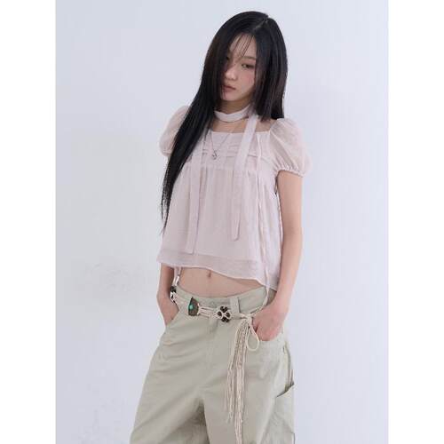 lowear韩代褶皱百搭短袖上衣
