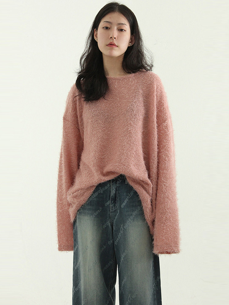 韩国代购 fluffy fur knit (unisex) 毛绒宽松针织衫毛衣纯色百搭