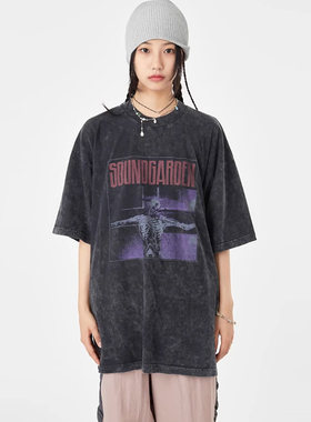 韩代Raucohouse Soundgarden printing crack washed t-shirt T恤