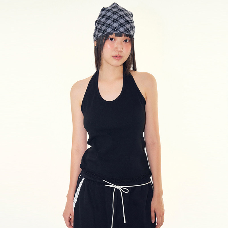 韩代Raucohouse Coast halterneck ribbed top 基础挂脖背心百搭